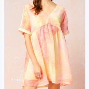 Entro Light Pink Lemon Yellow Mini Dress size Large